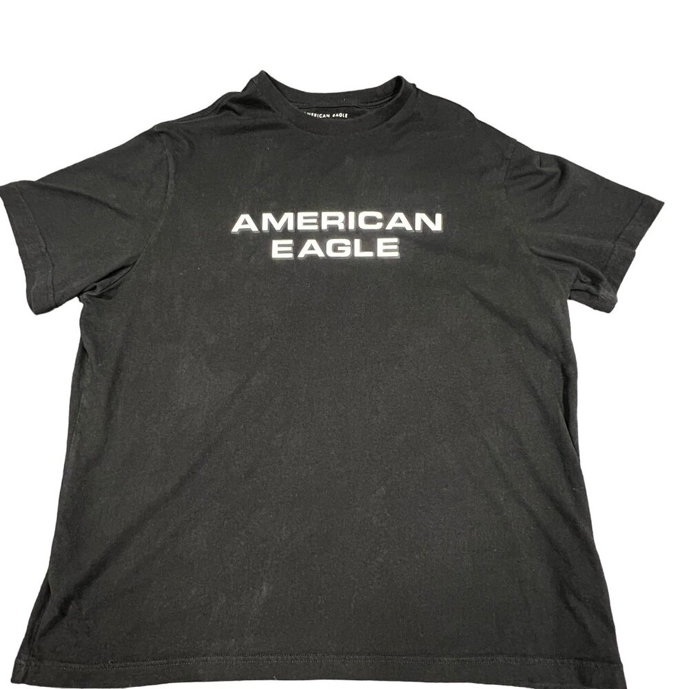 American Eagle‎ Shirt Mens XL Black Standard Fit Spellout Graphic Logo Pullover
